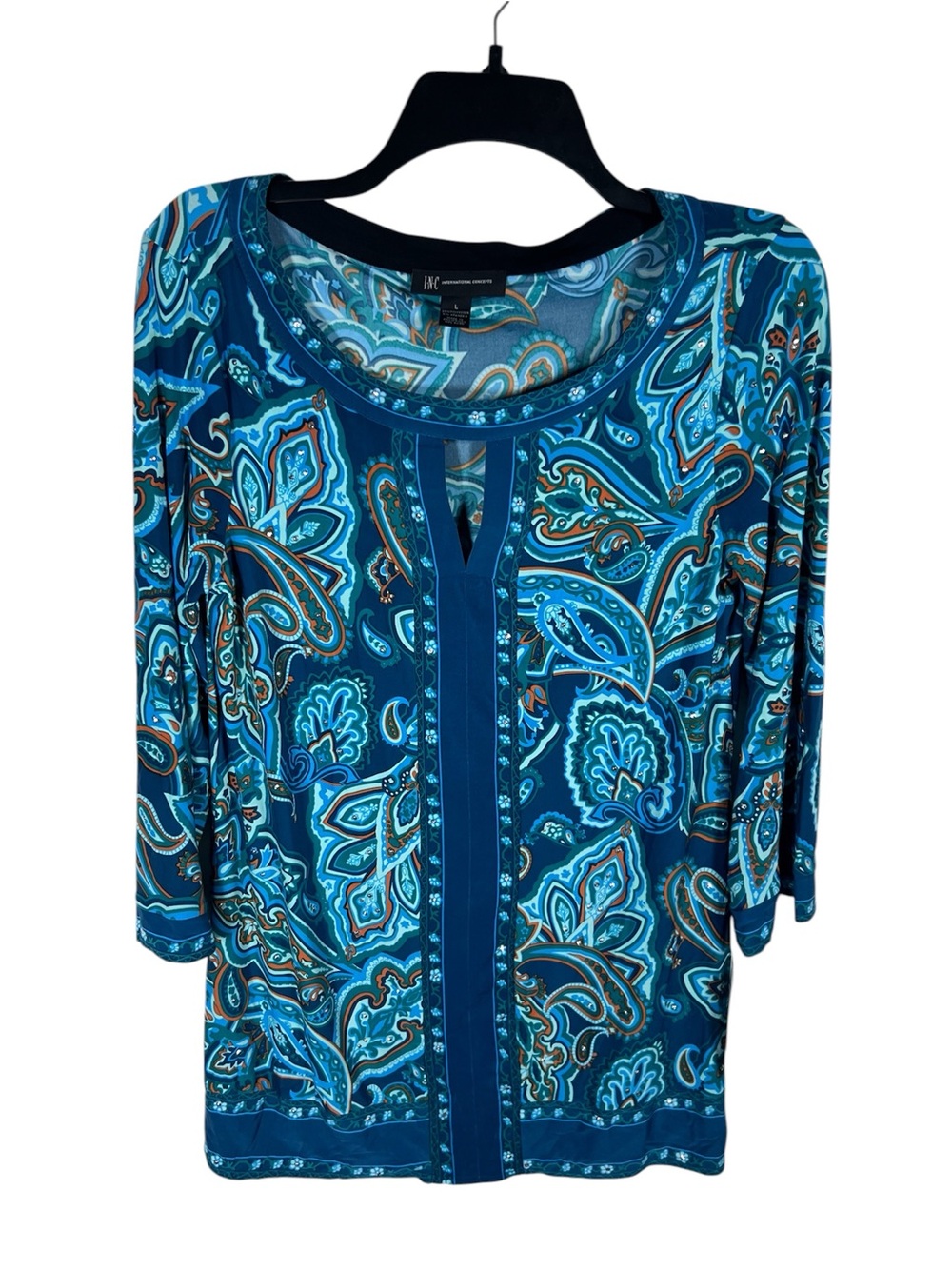 INC International Concepts Paisley Scoop Neck Blouse Size L